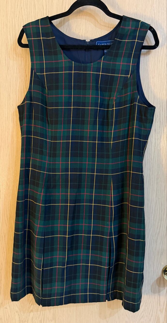 Vintage 90s Karen Scott Size 10 Tartan Plaid Sleeveless Shift Dress Preppy